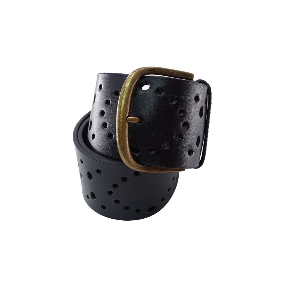 Cabi Dress Belt Sz M Black Perforated Brass Buckle Casual Career Business